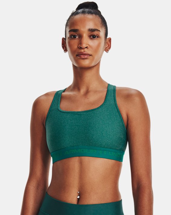 Women's Armour® Mid Crossback Heather Sports Bra in Green image number 0